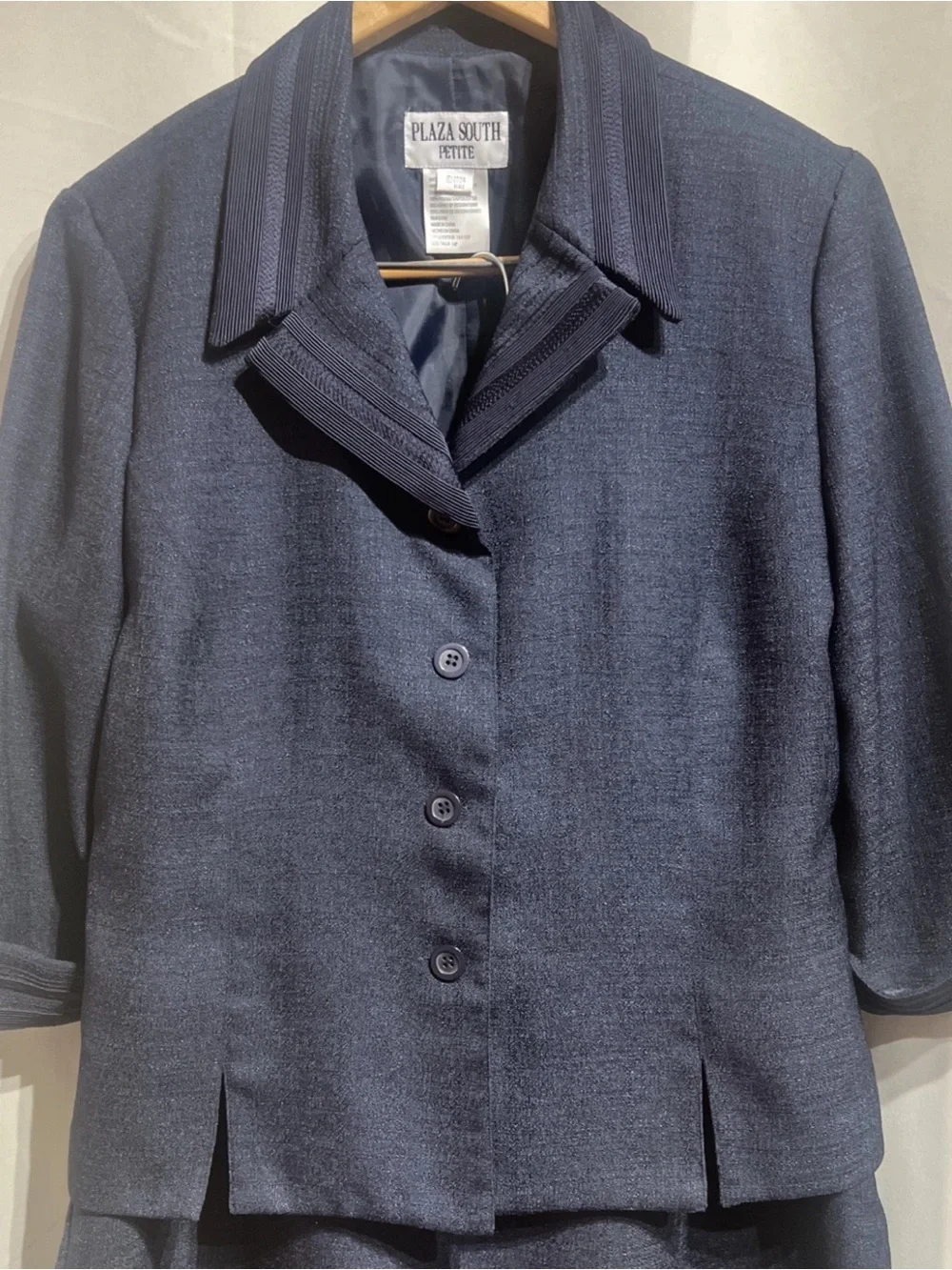 Plaza South Petite 16P Navy Blue Textured Skirt Suit